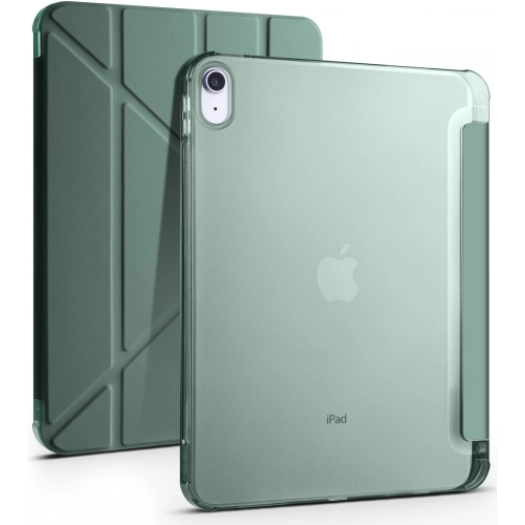Apple iPad 10.9 2022 (10. Nesil) Tablet Kılıfı Standlı Tri Folding Kalemlikli Silikon Smart Cover - Koyu Yeşil