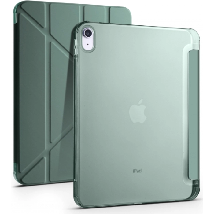 Apple iPad 10.9 2022 (10. Nesil) Tablet Kılıfı Standlı Tri Folding Kalemlikli Silikon Smart Cover - Koyu Yeşil