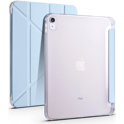 Apple iPad 10.9 2022 (10. Nesil) Tablet Kılıfı Standlı Tri Folding Kalemlikli Silikon Smart Cover - Mavi