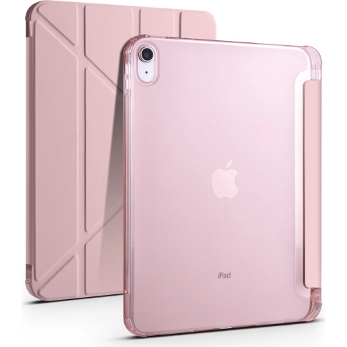 Apple iPad 10.9 2022 (10. Nesil) Tablet Kılıfı Standlı Tri Folding Kalemlikli Silikon Smart Cover - Pembe