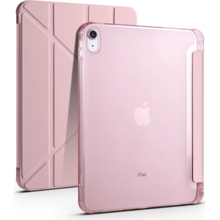 Apple iPad 10.9 2022 (10. Nesil) Tablet Kılıfı Standlı Tri Folding Kalemlikli Silikon Smart Cover - Pembe