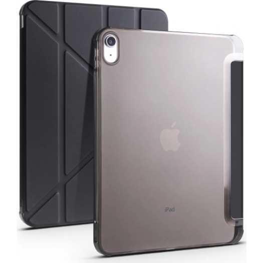 Apple iPad 10.9 2022 (10. Nesil) Tablet Kılıfı Standlı Tri Folding Kalemlikli Silikon Smart Cover - Siyah