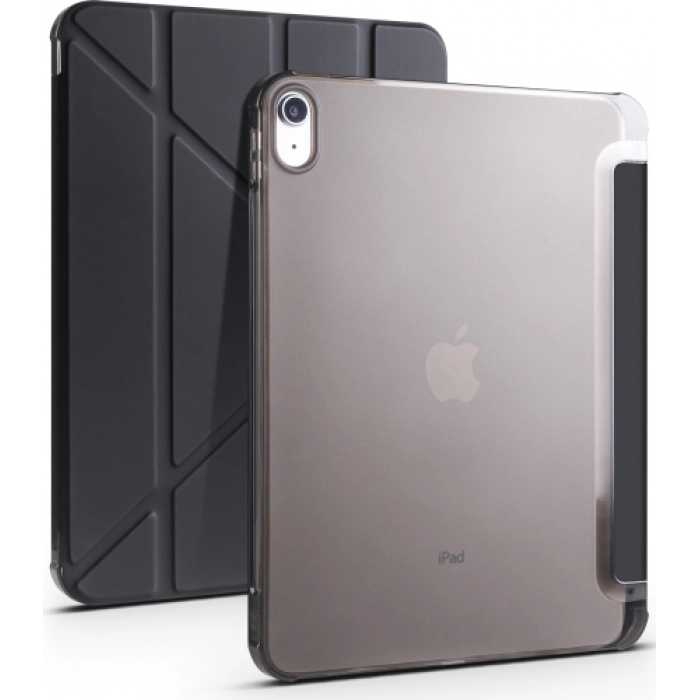 Apple iPad 10.9 2022 (10. Nesil) Tablet Kılıfı Standlı Tri Folding Kalemlikli Silikon Smart Cover - Siyah
