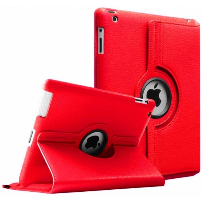 Apple iPad 2 Tablet Kılıfı 360 Derece Dönebilen Standlı Kapak - Kırmızı