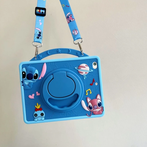 Apple iPad 6 Air 2 9.7 ile Uyumlu Kılıf Şok Emici Yumuşak Silikon, Kalem Bölmeli, Renkli ve Eğlenceli Tasarım, Askılı Model - Mavi