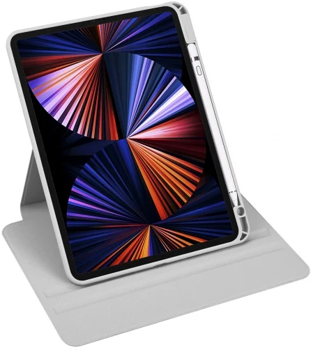 Apple iPad Air 10.9 2022 (5.Nesil) Tablet Kılıfı Termik Kalem Bölmeli Dönebilen Standlı Kapak - Gri