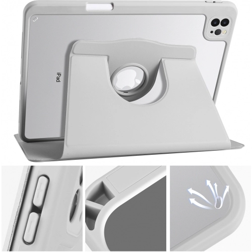 Apple iPad Air 10.9 2022 (5.Nesil) Tablet Kılıfı Termik Kalem Bölmeli Dönebilen Standlı Kapak - Gri