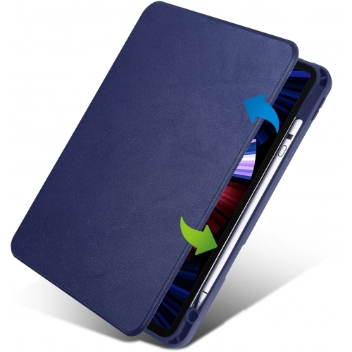 Apple iPad Air 10.9 2022 (5.Nesil) Tablet Kılıfı Termik Kalem Bölmeli Dönebilen Standlı Kapak - Lacivert