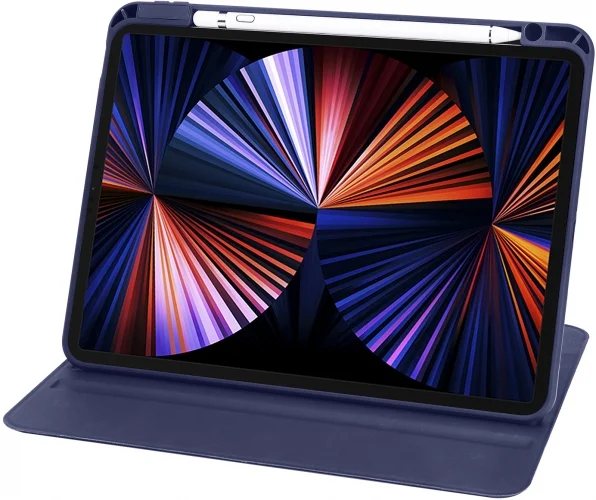 Apple iPad Air 10.9 2022 (5.Nesil) Tablet Kılıfı Termik Kalem Bölmeli Dönebilen Standlı Kapak - Lacivert
