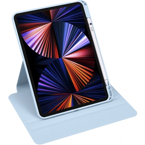 Apple iPad Air 10.9 2022 (5.Nesil) Tablet Kılıfı Termik Kalem Bölmeli Dönebilen Standlı Kapak - Mavi