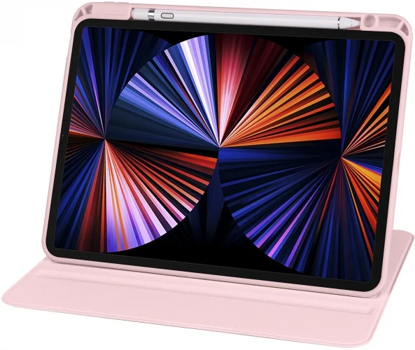 Apple iPad Air 10.9 2022 (5.Nesil) Tablet Kılıfı Termik Kalem Bölmeli Dönebilen Standlı Kapak - Pembe
