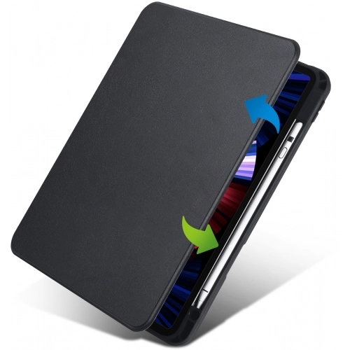 Apple iPad Air 10.9 2022 (5.Nesil) Tablet Kılıfı Termik Kalem Bölmeli Dönebilen Standlı Kapak - Siyah