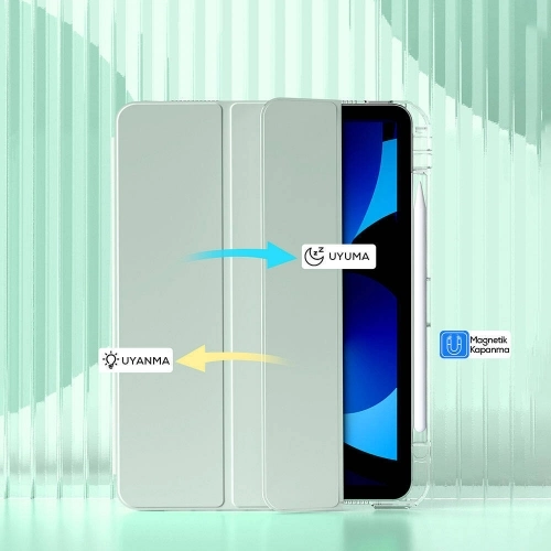 Apple iPad Air 11 2024 Kılıf Magnetik Ayrılabilen Airbagli Sliding Silikon Tablet Kapak - Açık Yeşil