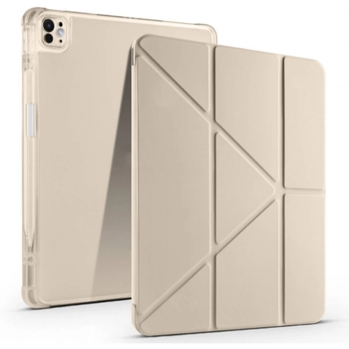 Apple iPad Air 11 2024 Tablet Kılıfı Standlı Tri Folding Kalemlikli Silikon Smart Cover - Gold