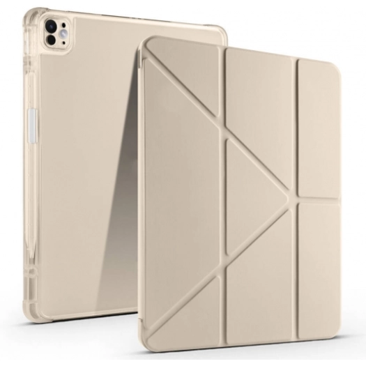 Apple iPad Air 11 2024 Tablet Kılıfı Standlı Tri Folding Kalemlikli Silikon Smart Cover - Gold