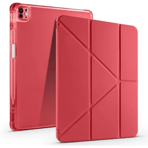 Apple iPad Air 11 2024 Tablet Kılıfı Standlı Tri Folding Kalemlikli Silikon Smart Cover - Kırmızı