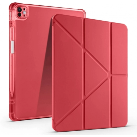 Apple iPad Air 11 2024 Tablet Kılıfı Standlı Tri Folding Kalemlikli Silikon Smart Cover - Kırmızı