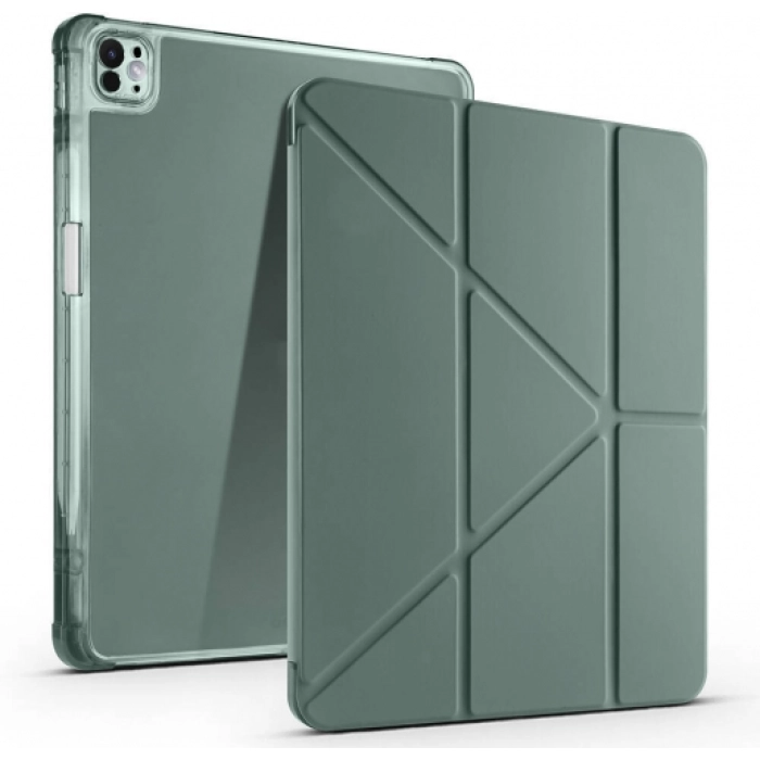 Apple iPad Air 11 2024 Tablet Kılıfı Standlı Tri Folding Kalemlikli Silikon Smart Cover - Koyu Yeşil