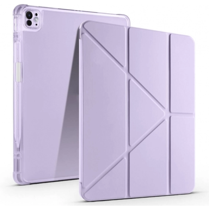 Apple iPad Air 11 2024 Tablet Kılıfı Standlı Tri Folding Kalemlikli Silikon Smart Cover - Lila