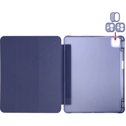 Apple iPad Air 11 2024 Tablet Kılıfı Standlı Tri Folding Kalemlikli Silikon Smart Cover - Mavi