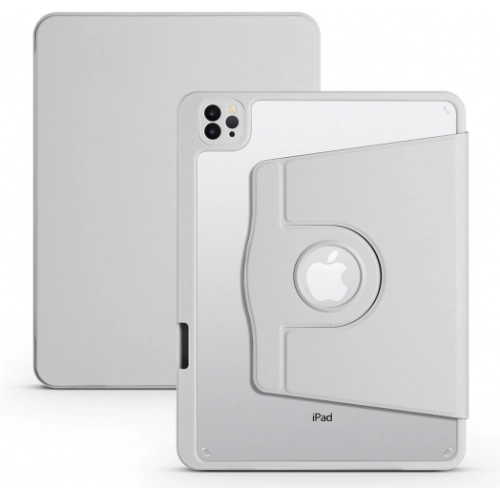 Apple iPad Air 11 2024 Tablet Kılıfı Termik Kalem Bölmeli Dönebilen Standlı Kapak - Gri