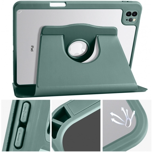 Apple iPad Air 11 2024 Tablet Kılıfı Termik Kalem Bölmeli Dönebilen Standlı Kapak - Mavi