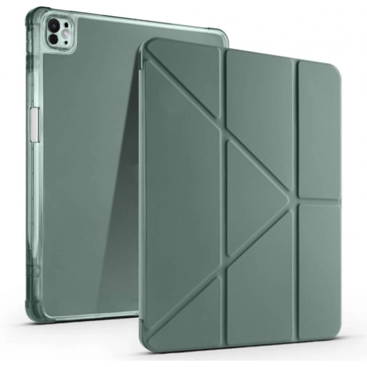 Apple iPad Air 11 2025 Tablet Kılıfı Standlı Tri Folding Kalemlikli Silikon Smart Cover - Koyu Yeşil