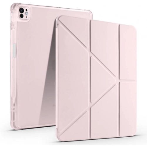 Apple iPad Air 11 2025 Tablet Kılıfı Standlı Tri Folding Kalemlikli Silikon Smart Cover - Rose Gold