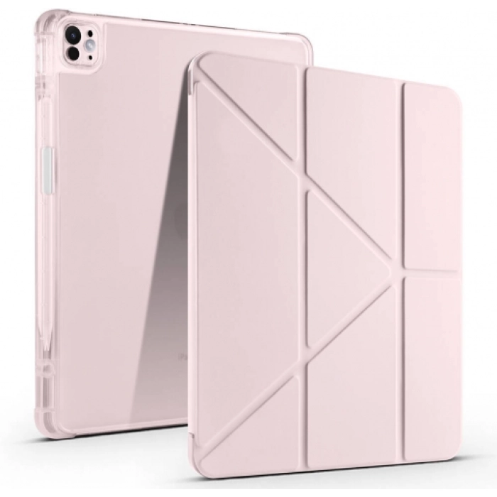 Apple iPad Air 11 2025 Tablet Kılıfı Standlı Tri Folding Kalemlikli Silikon Smart Cover - Rose Gold