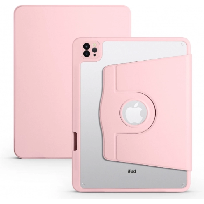 Apple iPad Air 11 2025 Tablet Kılıfı Termik Kalem Bölmeli Dönebilen Standlı Kapak - Pembe