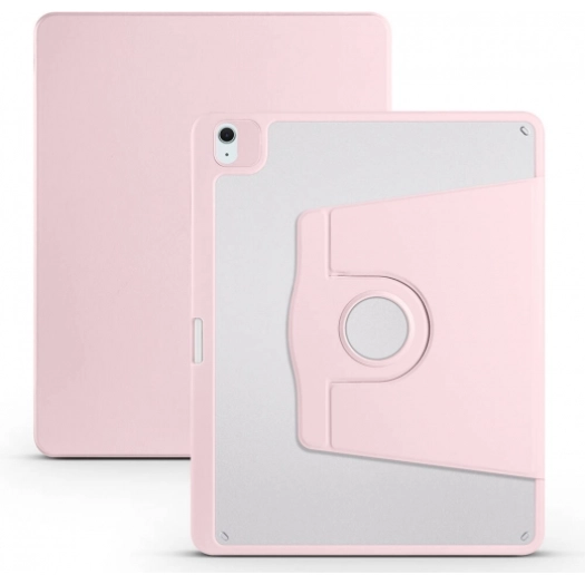 Apple iPad Air 13 2024 Tablet Kılıfı Termik Kalem Bölmeli Dönebilen Standlı Kapak - Pembe