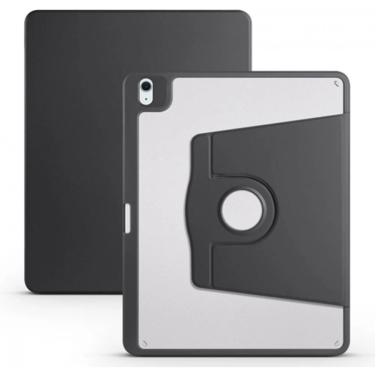 Apple iPad Air 13 2024 Tablet Kılıfı Termik Kalem Bölmeli Dönebilen Standlı Kapak - Siyah