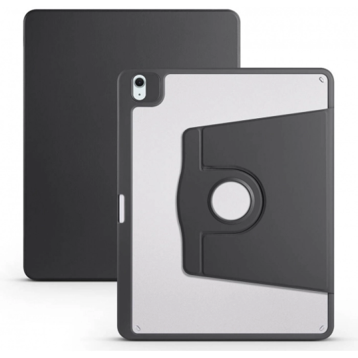 Apple iPad Air 13 2024 Tablet Kılıfı Termik Kalem Bölmeli Dönebilen Standlı Kapak - Siyah