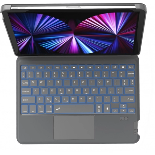 Apple iPad Air 4 10.9 inç 2020  Klavyeli Kapak Led Işıklı Magnetik Standlı Kılıf - Gri