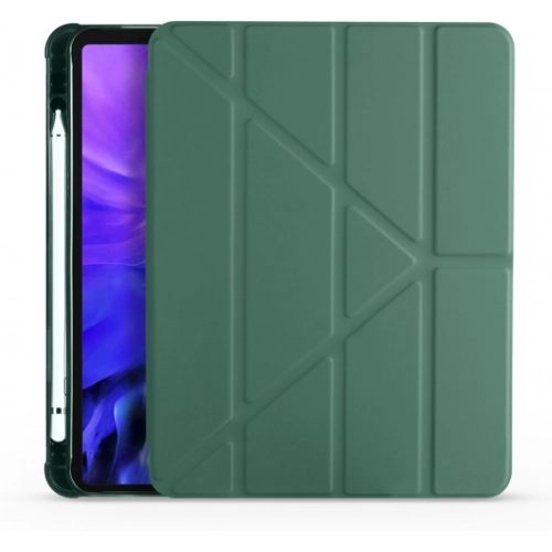 Apple iPad Air 4 10.9 inç 2020 Tablet Kılıfı Standlı Tri Folding Kalemlikli Silikon Smart Cover - Koyu Yeşil