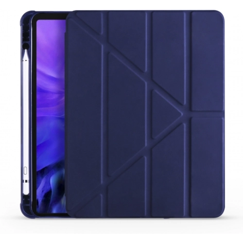 Apple iPad Air 4 10.9 inç 2020 Tablet Kılıfı Standlı Tri Folding Kalemlikli Silikon Smart Cover - Lacivert
