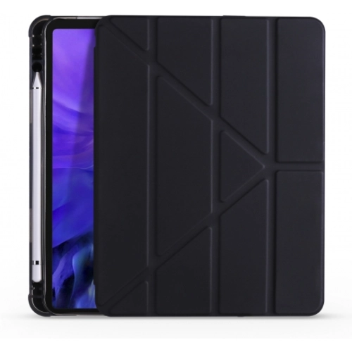Apple iPad Air 4 10.9 inç 2020 Tablet Kılıfı Standlı Tri Folding Kalemlikli Silikon Smart Cover - Siyah