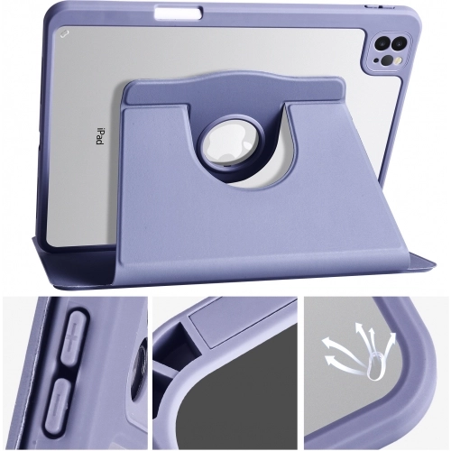 Apple iPad Air 4 10.9 inç 2020  Tablet Kılıfı Termik Kalem Bölmeli Dönebilen Standlı Kapak - Lavanta Gri