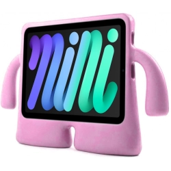 Apple iPad Mini 2021 (6.Nesil) Kılıf Çocuklar İçin Standlı Eğlenceli Korumalı Silikon Tablet Kılıfı - Açık Pembe
