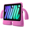 Apple iPad Mini 2021 (6.Nesil) Kılıf Çocuklar İçin Standlı Eğlenceli Korumalı Silikon Tablet Kılıfı - Pembe