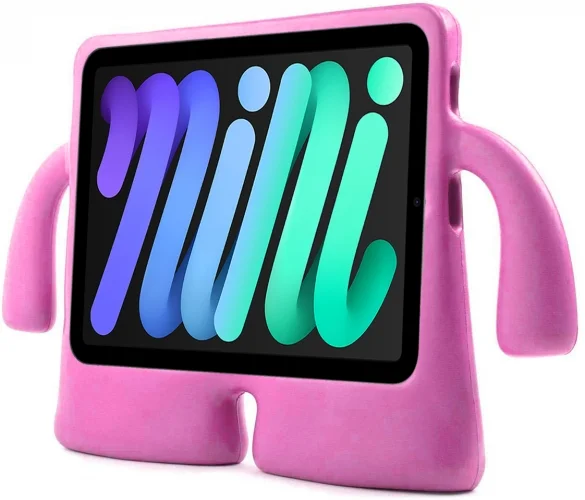 Apple iPad Mini 2021 (6.Nesil) Kılıf Çocuklar İçin Standlı Eğlenceli Korumalı Silikon Tablet Kılıfı - Pembe