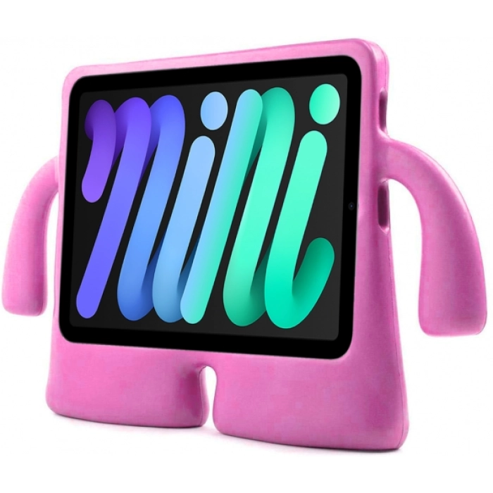 Apple iPad Mini 2021 (6.Nesil) Kılıf Çocuklar İçin Standlı Eğlenceli Korumalı Silikon Tablet Kılıfı - Pembe
