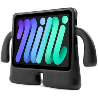 Apple iPad Mini 2021 (6.Nesil) Kılıf Çocuklar İçin Standlı Eğlenceli Korumalı Silikon Tablet Kılıfı - Siyah