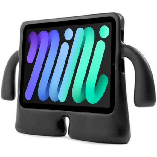 Apple iPad Mini 2021 (6.Nesil) Kılıf Çocuklar İçin Standlı Eğlenceli Korumalı Silikon Tablet Kılıfı - Siyah