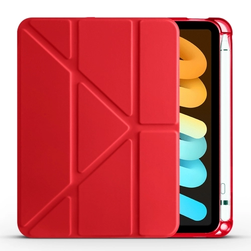 Apple iPad Mini 2021 (6.Nesil) Tablet Kılıfı Standlı Tri Folding Kalemlikli Silikon Smart Cover - Kırmızı