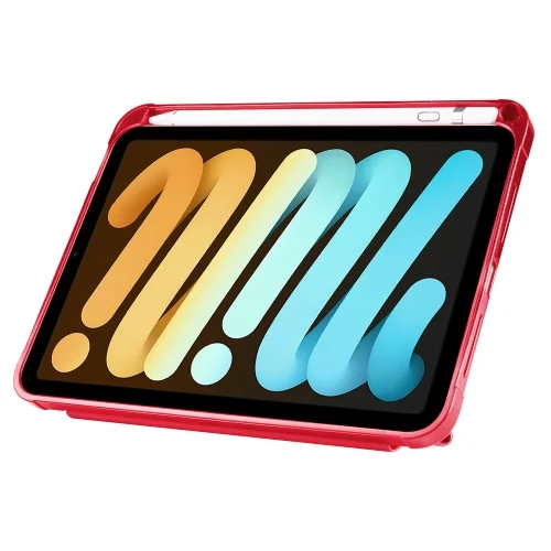 Apple iPad Mini 2021 (6.Nesil) Tablet Kılıfı Standlı Tri Folding Kalemlikli Silikon Smart Cover - Kırmızı