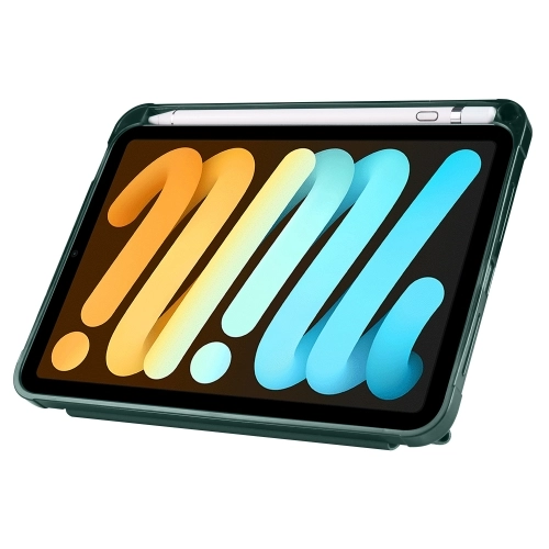Apple iPad Mini 2021 (6.Nesil) Tablet Kılıfı Standlı Tri Folding Kalemlikli Silikon Smart Cover - Koyu Yeşil