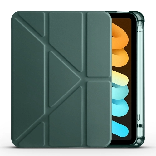 Apple iPad Mini 2021 (6.Nesil) Tablet Kılıfı Standlı Tri Folding Kalemlikli Silikon Smart Cover - Koyu Yeşil
