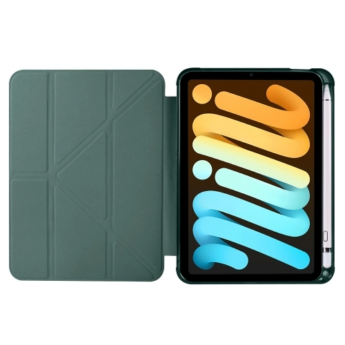 Apple iPad Mini 2021 (6.Nesil) Tablet Kılıfı Standlı Tri Folding Kalemlikli Silikon Smart Cover - Koyu Yeşil
