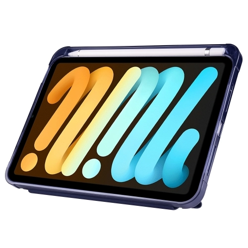 Apple iPad Mini 2021 (6.Nesil) Tablet Kılıfı Standlı Tri Folding Kalemlikli Silikon Smart Cover - Lacivert